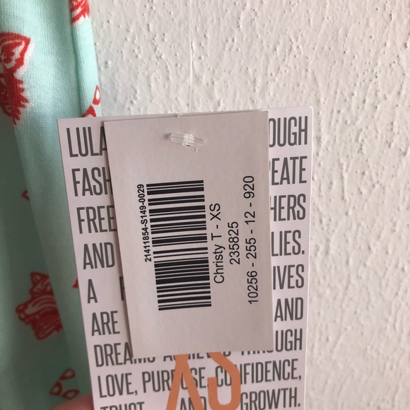 LuLaRoe Top Christy V Neck Tee w/Orange Wolves on Blue-Teal Background Sz XS NWT - Picture 7 of 10